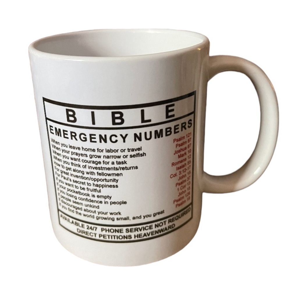 Bible Emergency Numbers Coffee Mug Bible Verse Numbers for times of need.